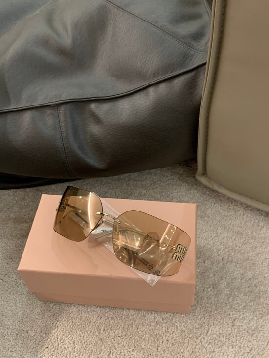 Miu Miu Brown Gradient Rimless Logo Sunglasses 80MM main image 5